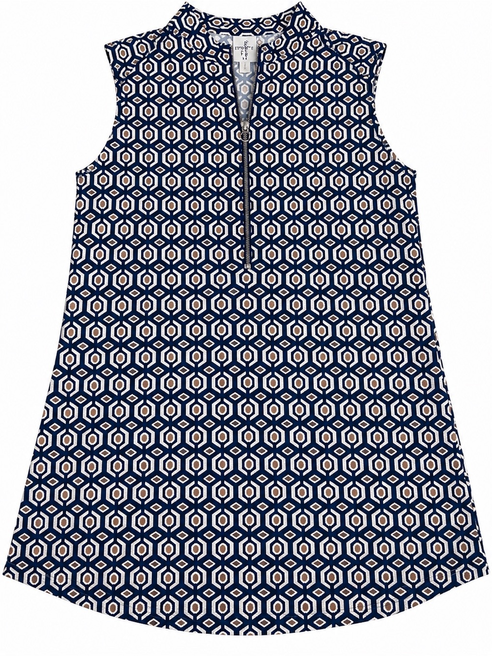 PerSeption Concept Navy & White Geometric Sleeveless Tunic with Zip